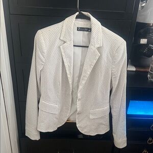 7 For All Mankind White Perforated Notch Lapel Blazer